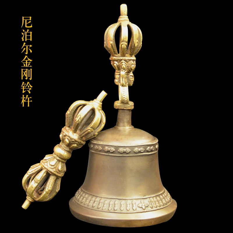 

Vajra bell and pestle instrument, Tibetan Tantra, Nepal handmade bronze five-strand rattle bell, medium