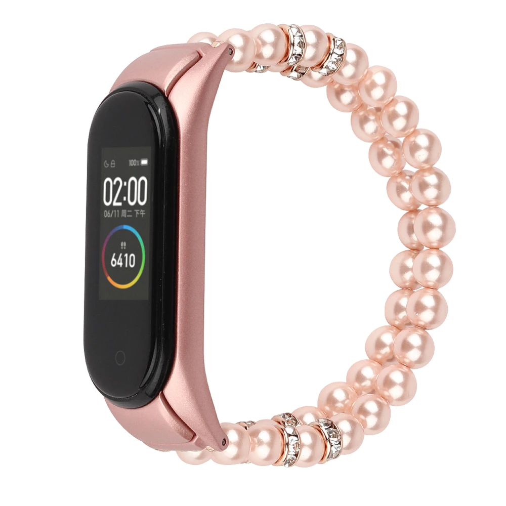 Pink Pearl Mi Band 5 6 Bracelet Jewelry Watchband Strap for Xiaomi Mi Band 6 Wrist Band for Miband 6 Wristband Loop Elasticodel