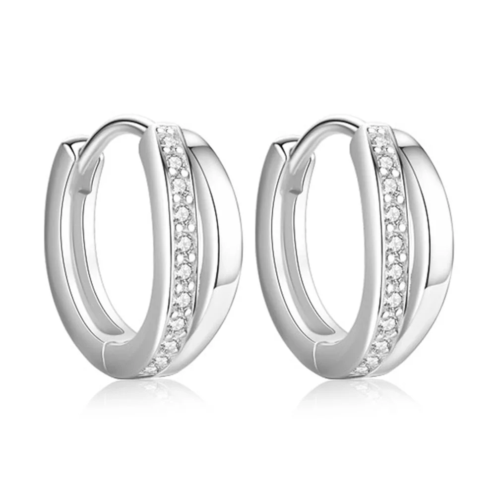 Simple Female Small Wave Single Row Zircon 925 Sterling Silver Earrings for Women Hollown-out Mosaic Zircon Jewelry Girl Gift