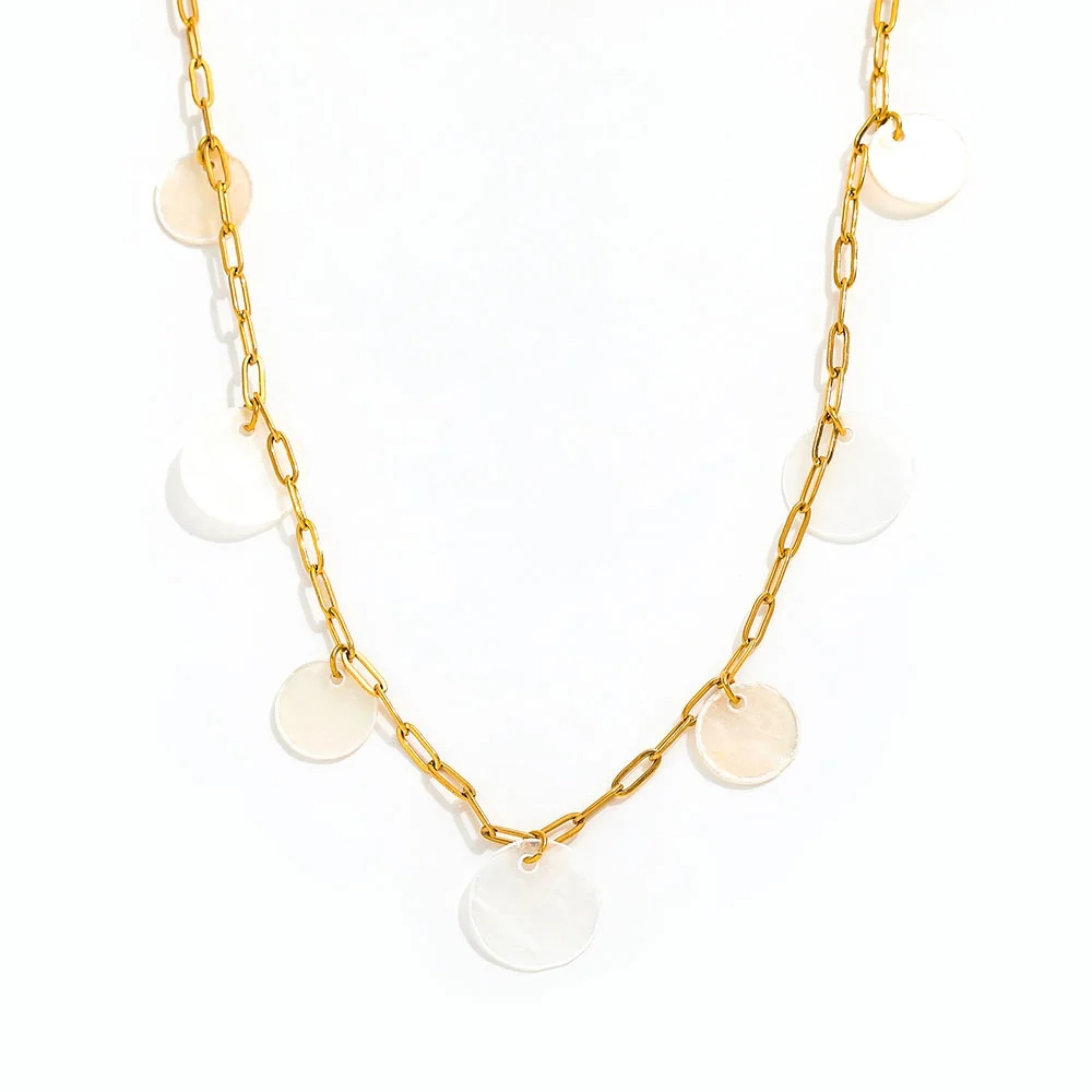 

Joolim Jewelry High End Pvd Wholesale Waterproof Hypoallergenic Natural Round Shell Pendant Stainless Steel Necklace For Women