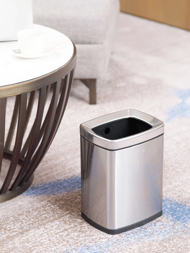 Stainless steel square trash can with no lid, double layer, 30L large size for home use