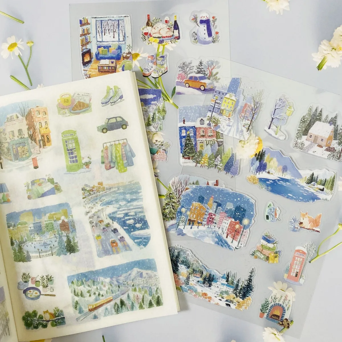 20sheets Scrapbook Landscape Stickers Dual Materials PET and Washi Paper for Scrapbooking Journaling DIY Crafts Card Making