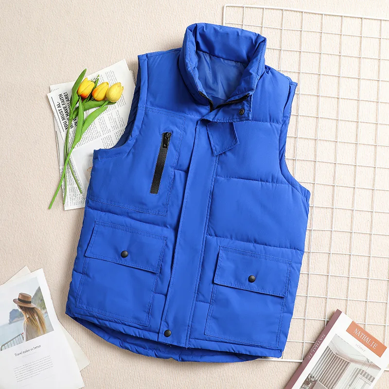 Women Parkas Vest Stand Collar Sleeveless Parks Vests Zipper Spliced Patchwork Pockets Outerwear Casual 2025 Winter Loose