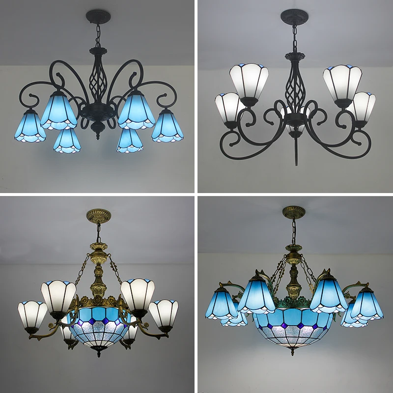 

European and American multi-head chandelier rural Mediterranean pastoral living room chandelier Nordic retro bedroom blue light
