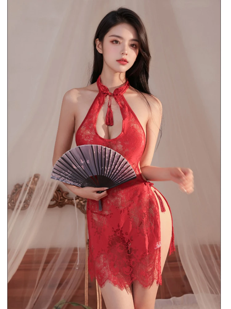 대담한 란제리 여성 18+ 레이스 성인 에로틱 란제리 치파오 침대 유혹적인 탈착 불가 섹시 유니폼 열정적인 세트 속옷