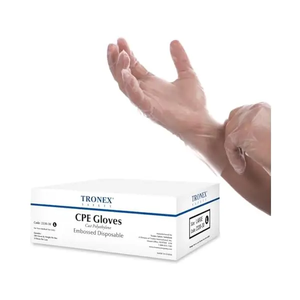 2330 Food Safe Cast Polyethylene CPE Embossed Clear Plastic Poly PE Disposable Gloves for Sushi, Sandwich, and Bakery