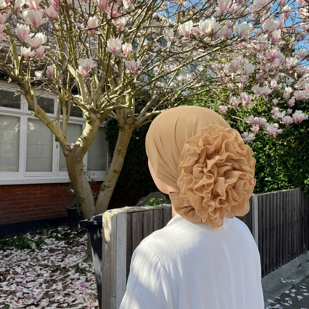

Women Thin Modal Bottom Hat Scarf Muslim Hijabs Solid Color Turban with Lace Panhua Islam Head Wrapping Tie Back Headband