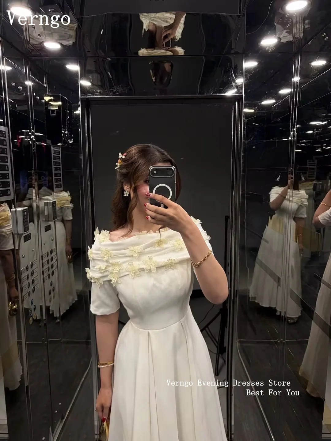 Verngo Elegant Appliques Crepe Evening Dress Off The Shoulder A Line Prom Party Dresses Maxi Formal Occasion Dresses Customized