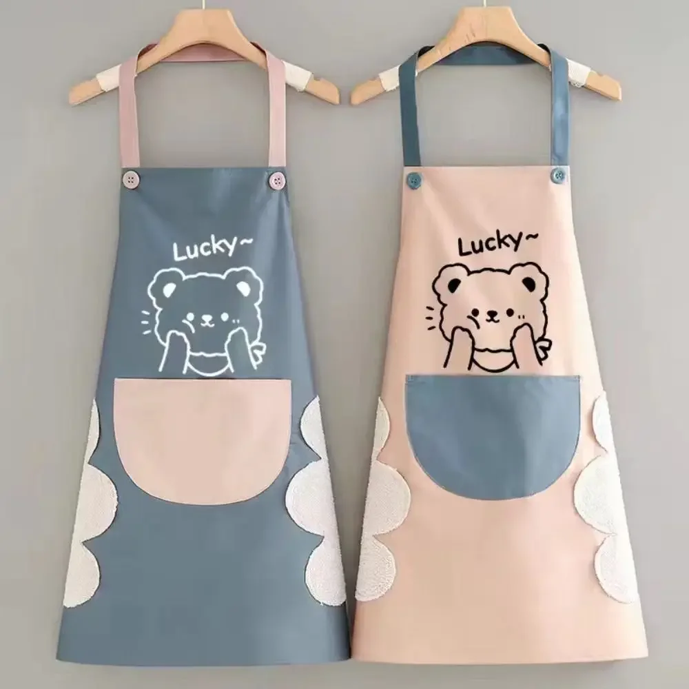 Cute Pocket Hand-wiping Kitchen Household Cooking Apron Oil-proof Waterproof Men Women Adult Coffee Overalls Wipe Hand Apron