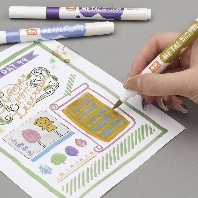 6 Colors Metallic Marker Pen Medium Point Metallic Markers for Rock Painting Black Paper Card Making Scrapbooking Crafts