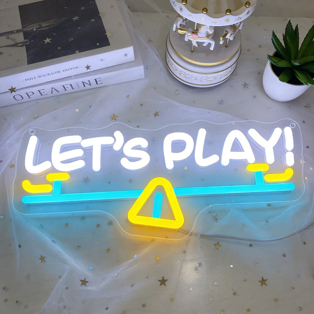 LET'S PLAY LED Neon Sign Fun Playful for Kids Room Playroom Bedroom Living Room Create Playful Atmosphere Creative Wall Art Gift