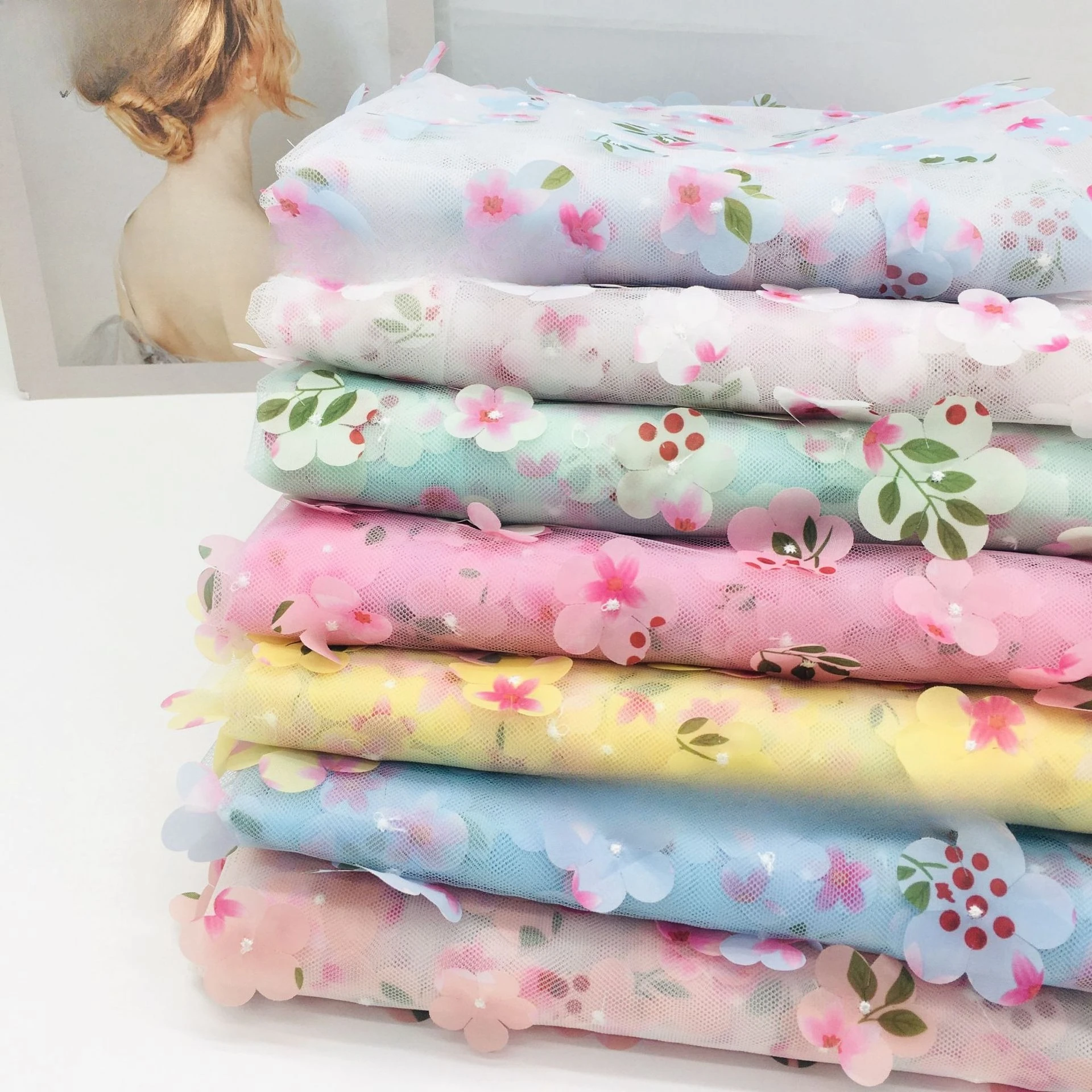 

1 ярд, лазерная вышивка, 3D цветочный принт, сетчатая ткань, платье для девочек, юбка, тюль, вечерние платья, вечерние платья, шитье своими руками, кружевная ткань