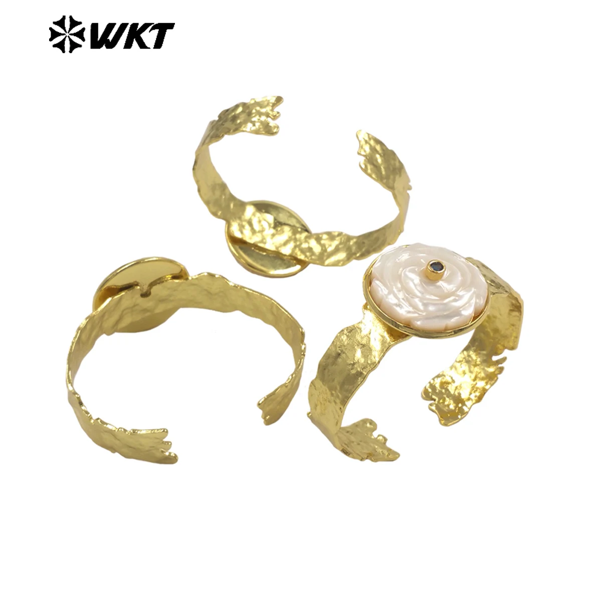 WT-MPB145 White Shell Flower Shape 57mm Cuff Bangle Jewelry For Friends Aesthetic Jewelry Gift