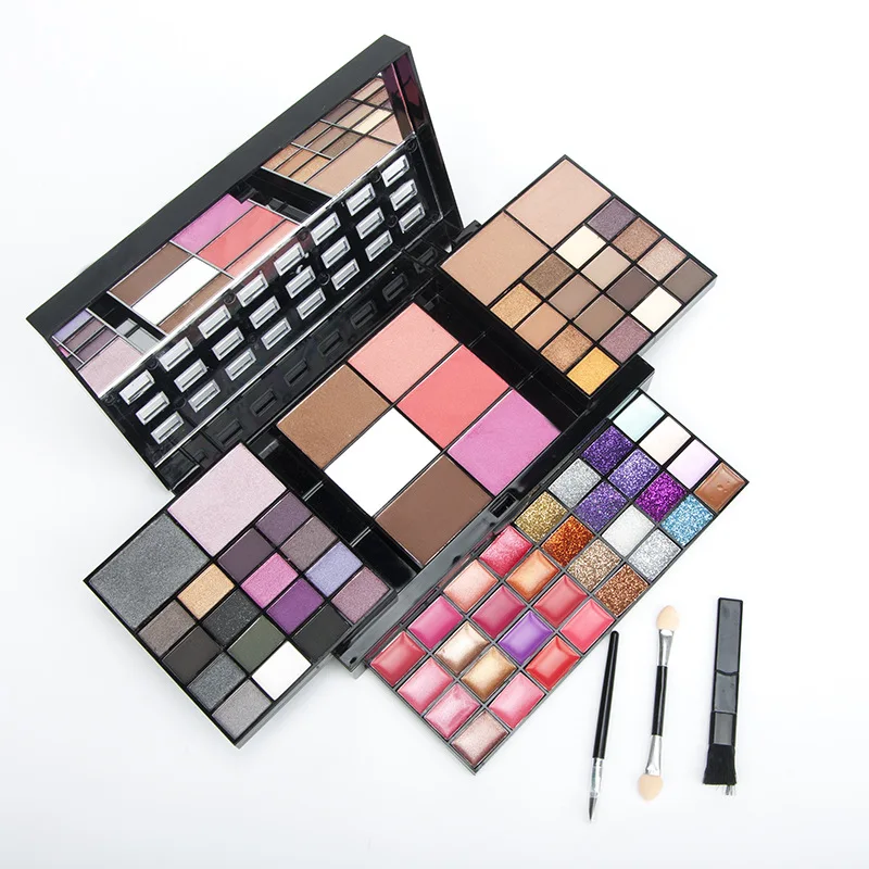 

74-Color Eye Shadow Palette Makeup Set with Lip Color Powder Blusher Foundation - Gold Onion Sequins Shiny Makeup Combination