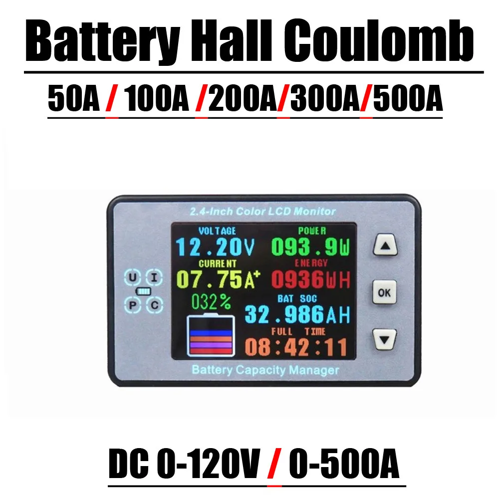2.4 "LCD Hall miernik kulombowy pojemność monitora baterii wyświetlacz mocy ładowanie rozładowanie DC 12V 24V 48V 60V Lifepo4 samochód kwasowo-ołowiowy