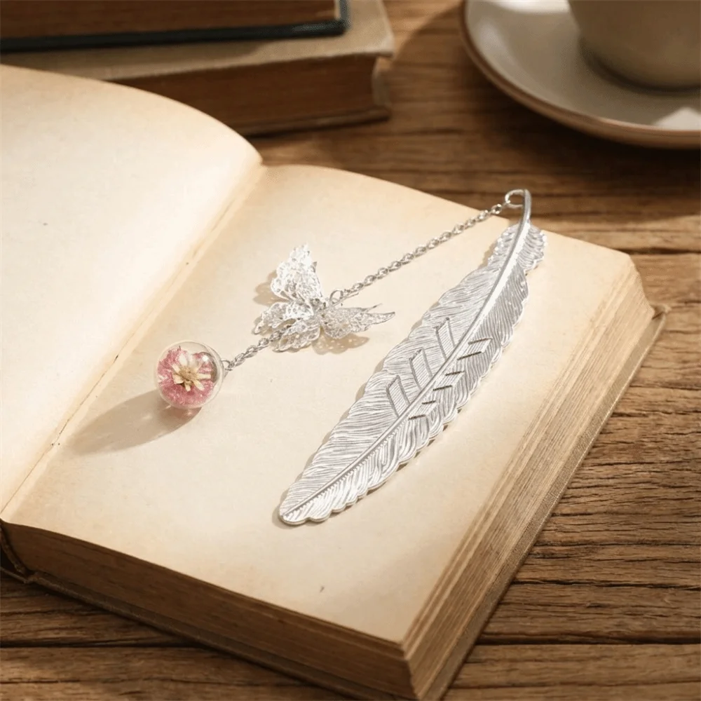 Alloy Feather Bookmark Multi-Color Butterfly Eternal Flower Bookmark Lightweight Glass Ball Pendant Chinese Style Page Marker