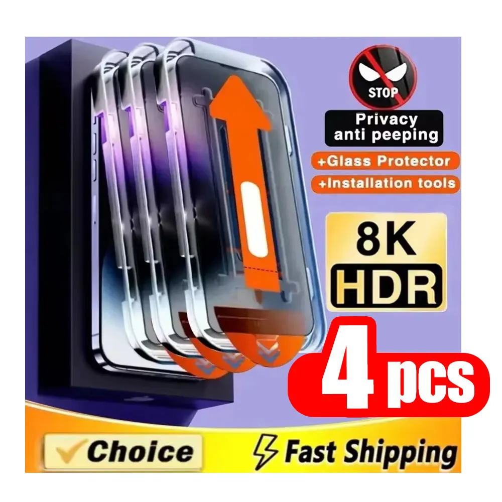 

1-4PCS Privacy Dust Free Screen Protector For iPhone 17 Pro Max 17 Pro 16 14 13 15 11 7 Plus 8 12 6 XS Max XR Air Tempered Glass