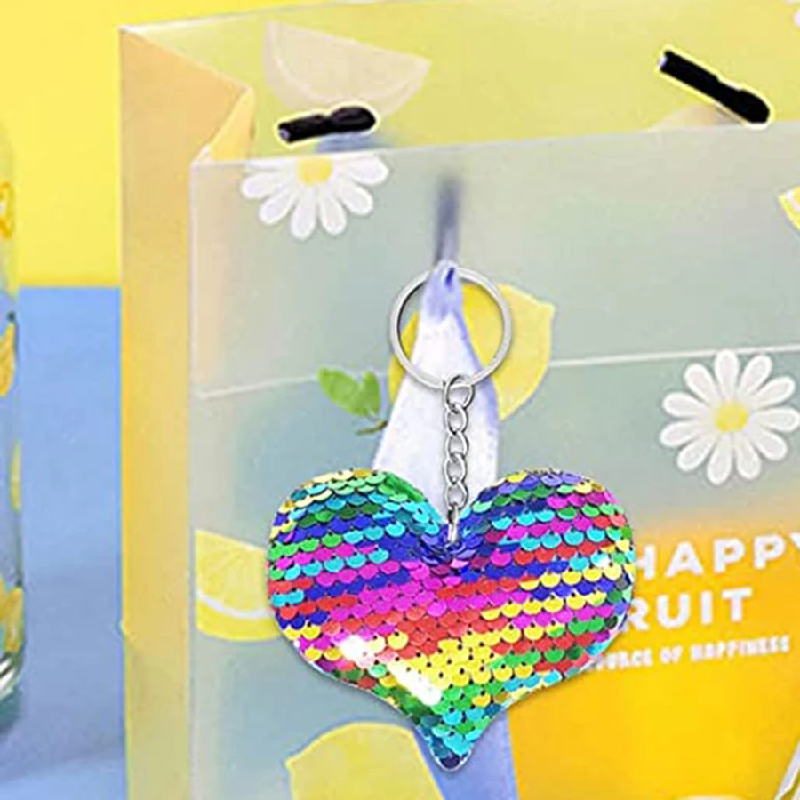 15pcs Flip Sequins Love Heart Key Chain Fashionable Luggage Accessories Pendant, Children Adult Party Gifts Back To School Gifts