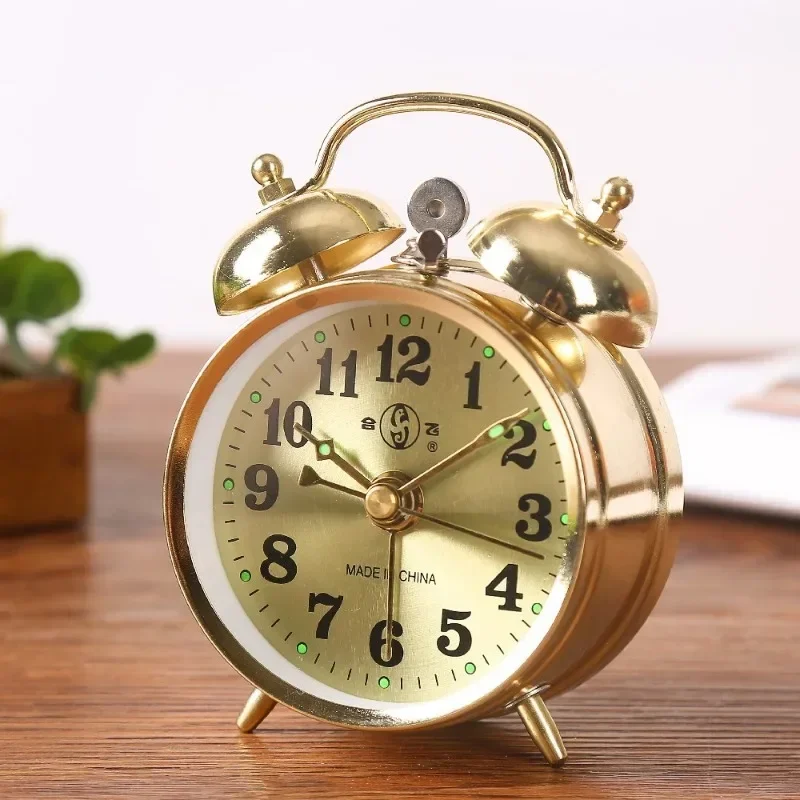 

Horseshoe Mechanical Gold Alarm Clock Manual Wind Up Vintage Metal Clock Cute For Living Room Decoration Toy Collections Gifts