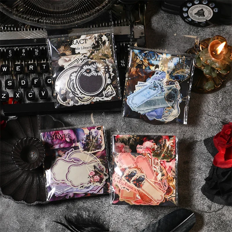 40Sheets Stickers Castles Library Retro Base Decorative Materials Notes Paper Stickers Collage Handbooks Stationery Scrapbook