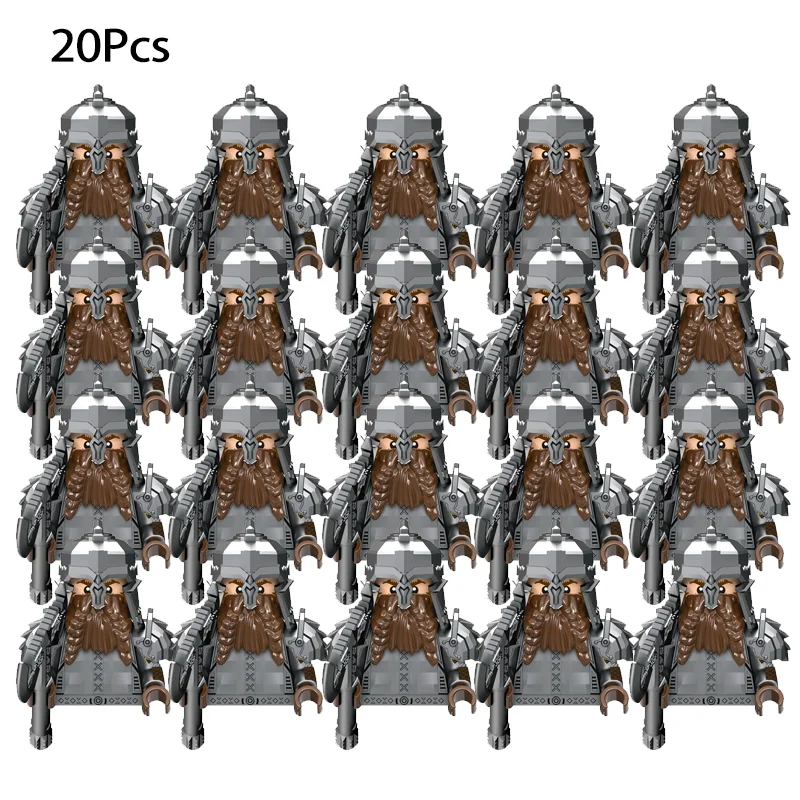 20pcs Medieval Military Lord Of Elven Guard Army Orcs Dwarves Warriors The Rings Children Mini Assembled Building Block Figures