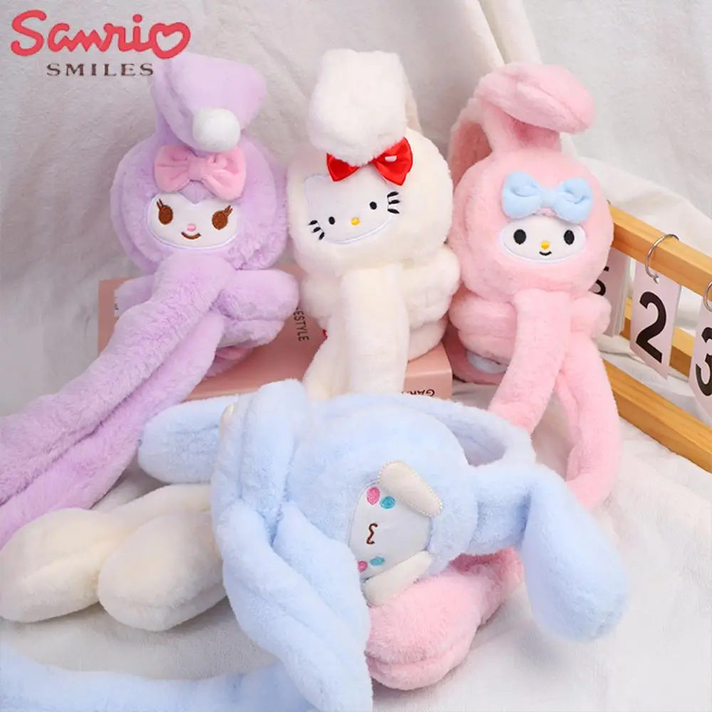 Sanrioed Hello Kitty Plush Earmuffs Ears Move Anime Kawaii Kuromi Melody Winter Thickened Warm Cute Girl Student Festival Gift