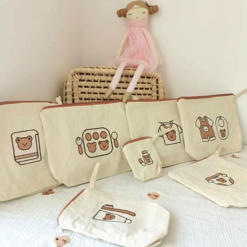 7 unids/pack biberón bolsa almacenamiento pañales conjunto lindo estampado bolsa pañales organizadores