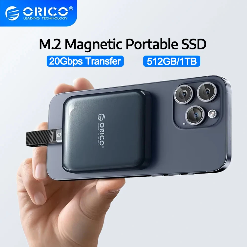 

ORICO Magnetic Portable SSD 512GB/1TB Storage 20Gbps Type-C External Solid State Drive for iPhone 2000MB/S 4K ProRes HDR Video