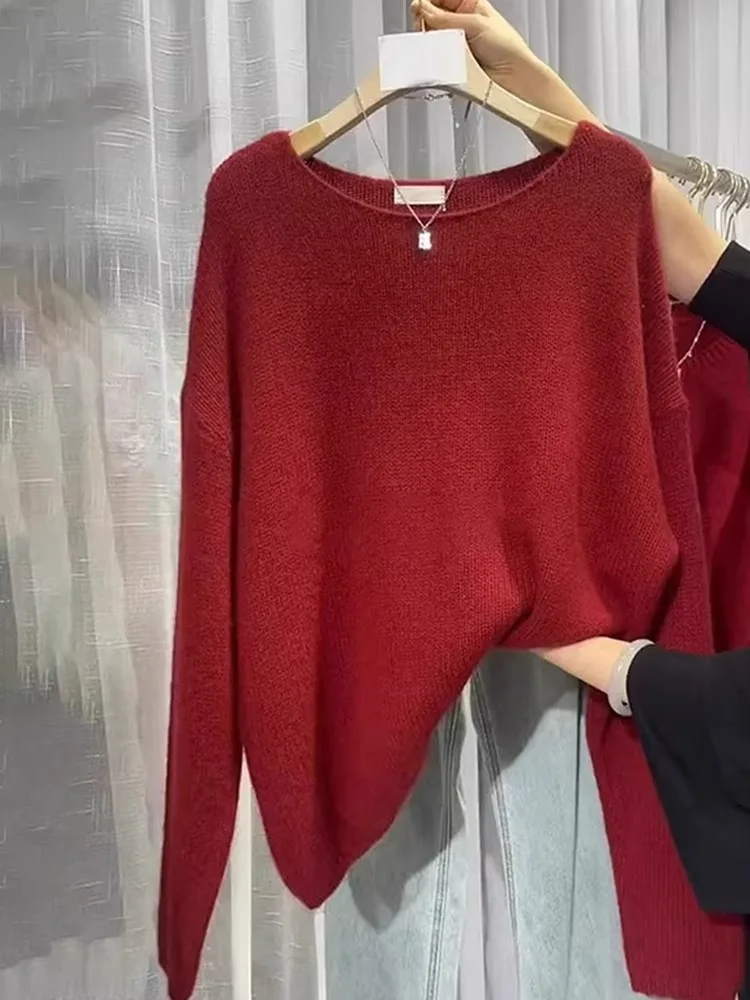 

Autumn New Loose Meat Covering Long Sve Camere Knitted Sweater Faionable Retro Sle Knitwear Top Women's Faion