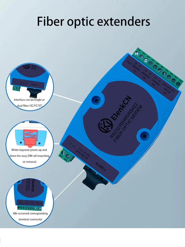 Imagem -02 - Industrial Modem de Fibra Óptica Único Modo Multi-modo Alta Velocidade Serial para Conversor de Fibra um Par 1248v dc Rs232 Rs485 Rs422