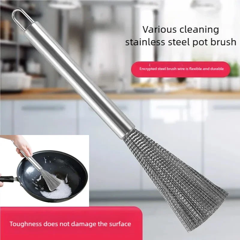 

1/2PCS Stainless Steel Pan Brush Bowl Plate Long Handle Strong Decontamination Convenient Fast Sink Stove Kitchen Cleaning Tool