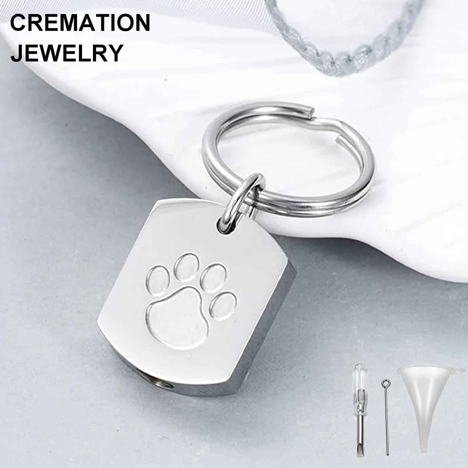 

Wholesale Stainless Steel Dog Tag Ashes Urn Keychain with Cute Paw Print Memorial Keepsake Cremation Keyring For Pet Dog Ashes