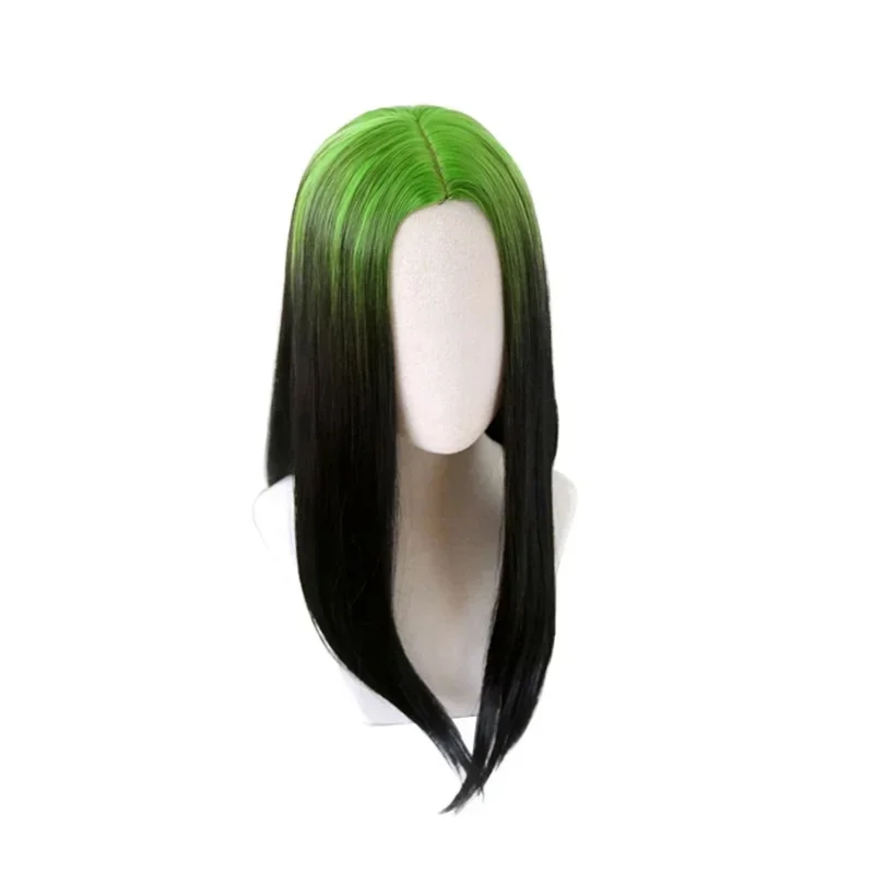 Coslan 50cm Anime Bad Guy Billie Long Green Black Ombre Straight Wig Synthetic Hair American Cosplay Singer Party Wigs Wig Ca