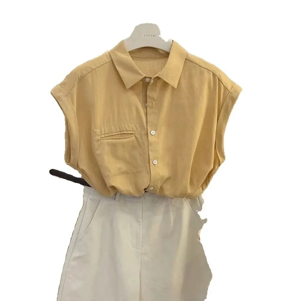 

Women's Lapel Sleeveless Versatile Shirt Loose Slim Fit Top Small College Style Summer Fashion