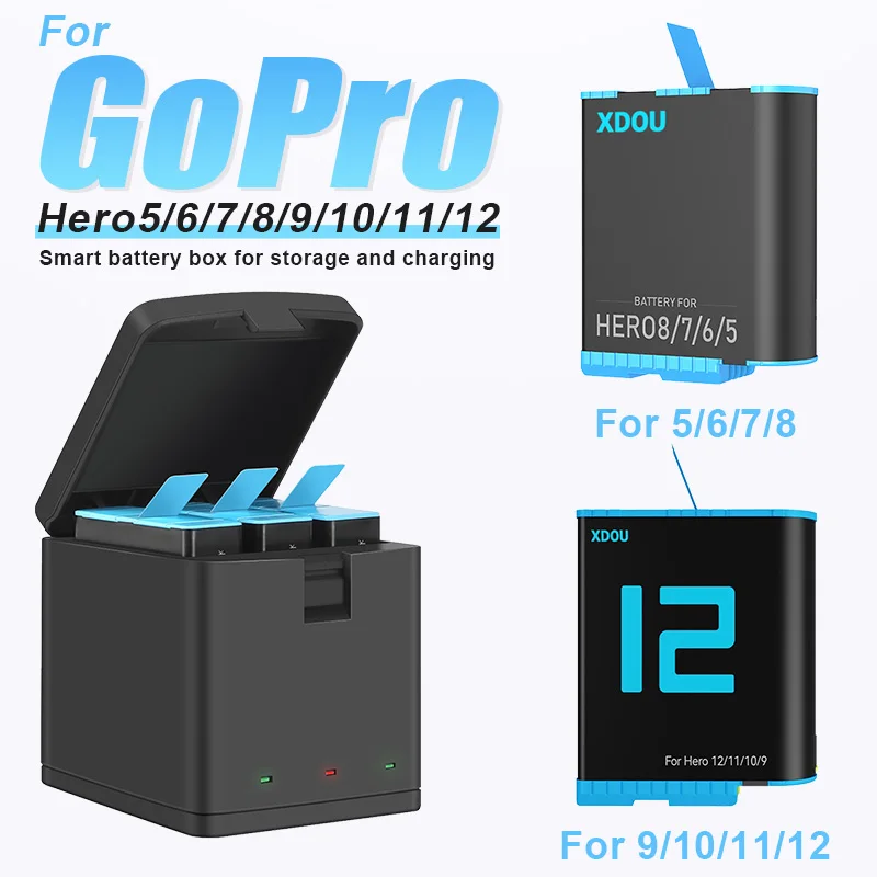 XDOU New For GoPro 5 6 7 8 9 10 Battery 1750mAh Replacement Battery for GoPro Hero 12 11 10 9 Black Action Camera Accessories
