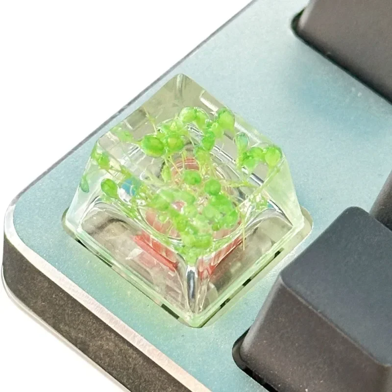 1Pcs High Quality Epoxy DIY Translucent Leaves Dry Flowers Paper Cross Axis Mechanical Keyboard Keycap Universal Accessories