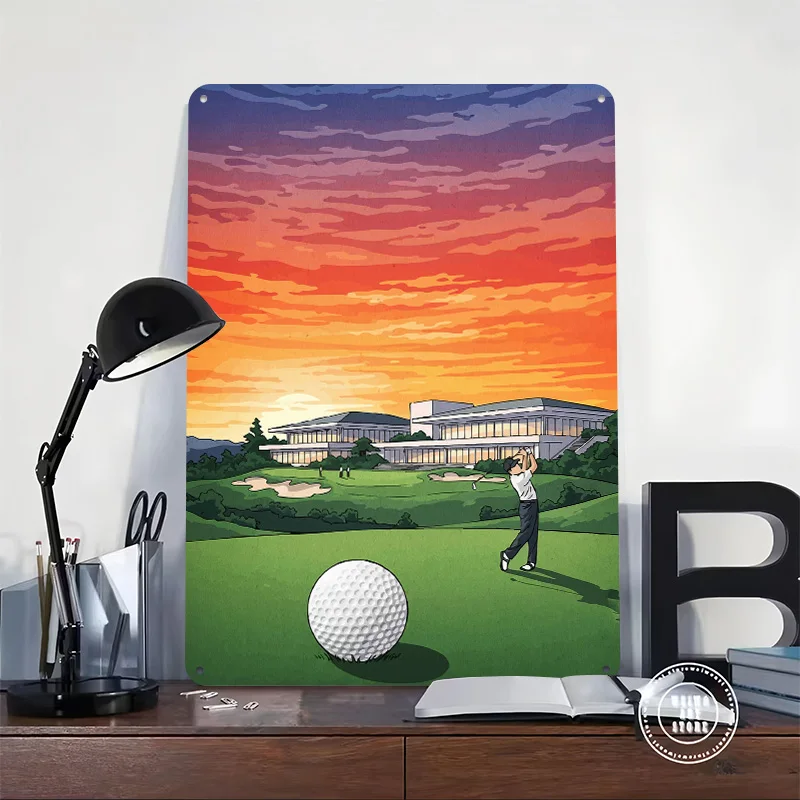 Golf Course Sunset Metal Poster Custom Wall Art Retro Vintage Tinplate Signs for Man Cave Decoration Home Decorations Desk Decor