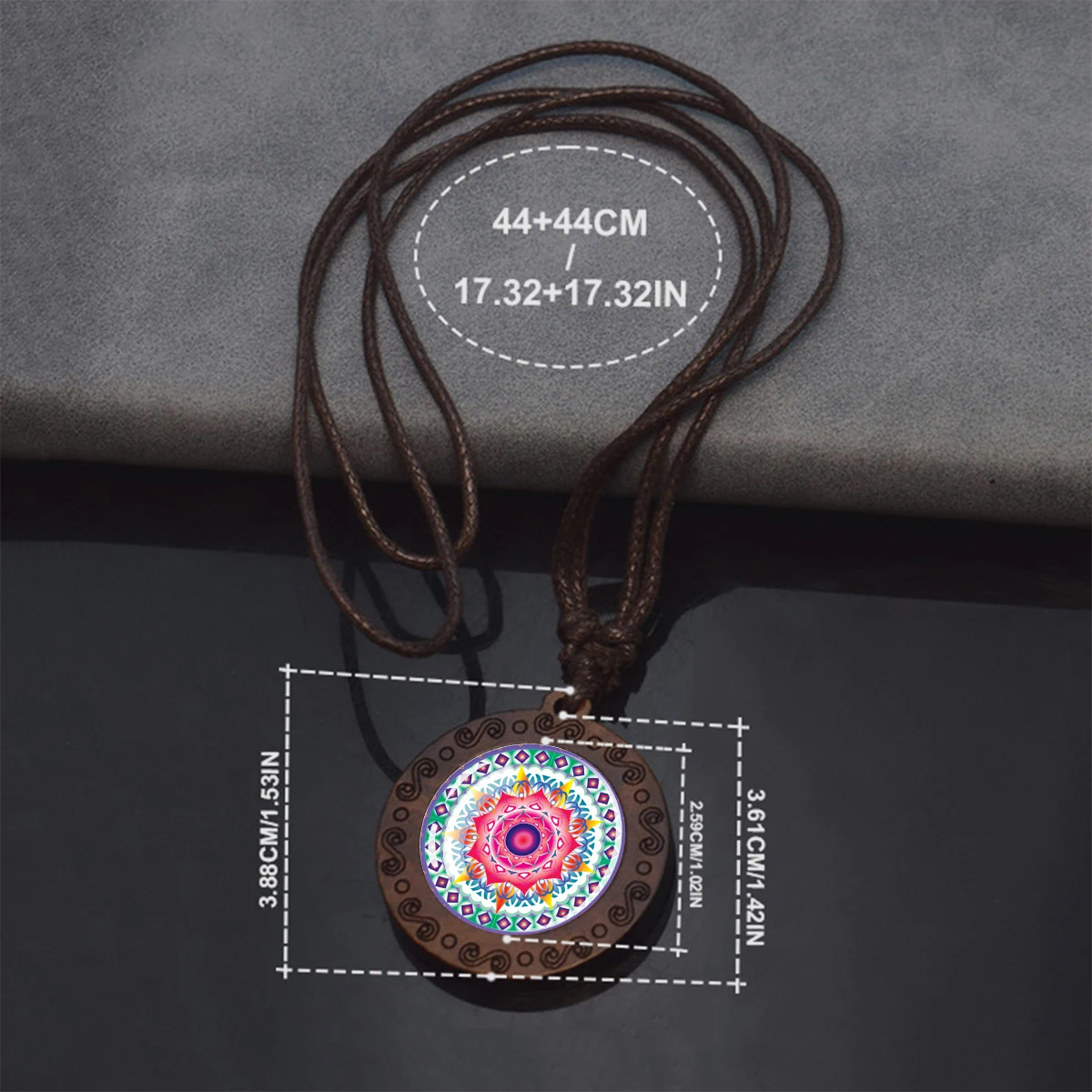 Mandala Pattern Buddhism Necklace Sacred Geometry Wood Pendant Necklace Meditation Reiki Jewelry