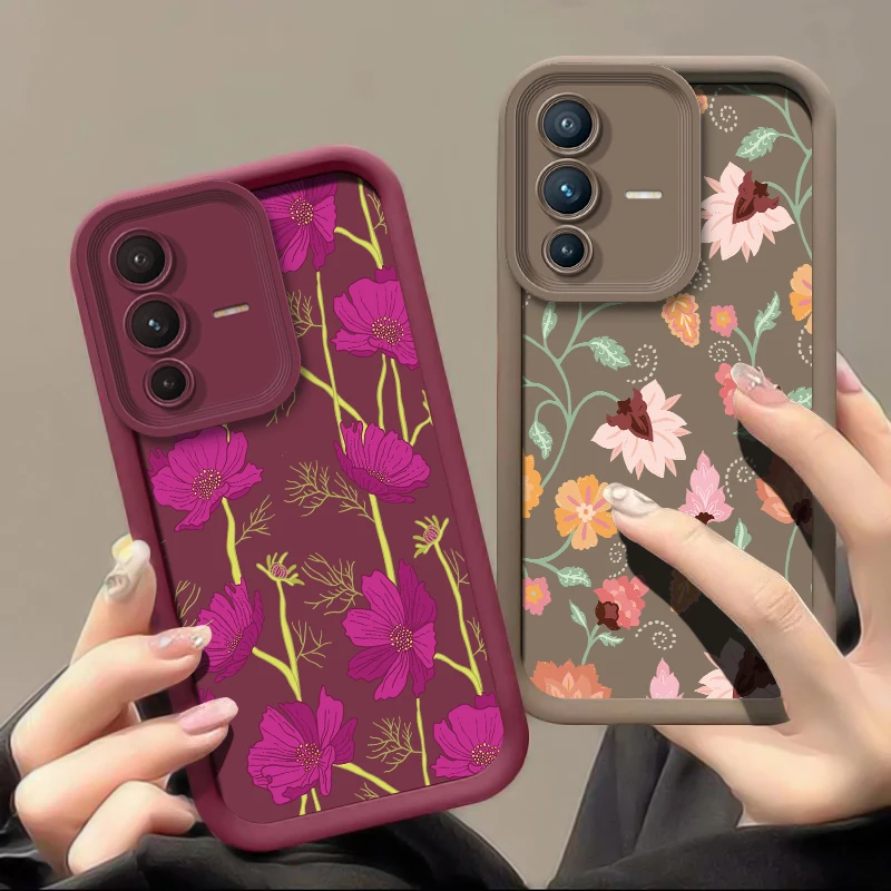 حافظة لهاتف فيفو V60 V29 V27E V27 V25 V50 V40 Pro V30 SE V30E V29E V23 V23E V20 Pro غطاء ناعم غير لامع على شكل زهرة #2