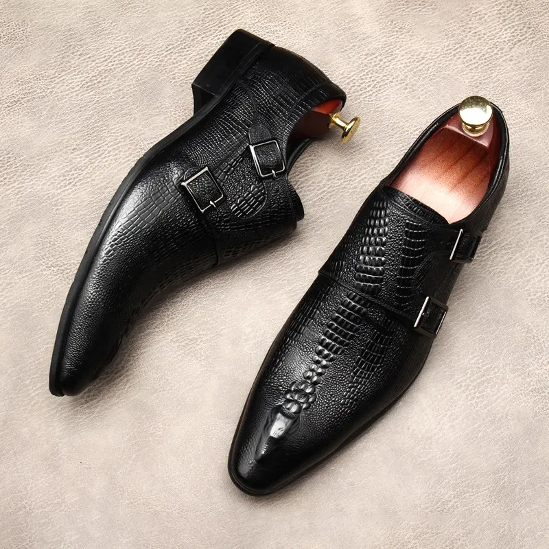 Fashion Mens Dress Shoes Luxury Genuine Leather 2026 Autumn Handmade Fashion Crocodile Pattern Wedding Party Social Shoes Man