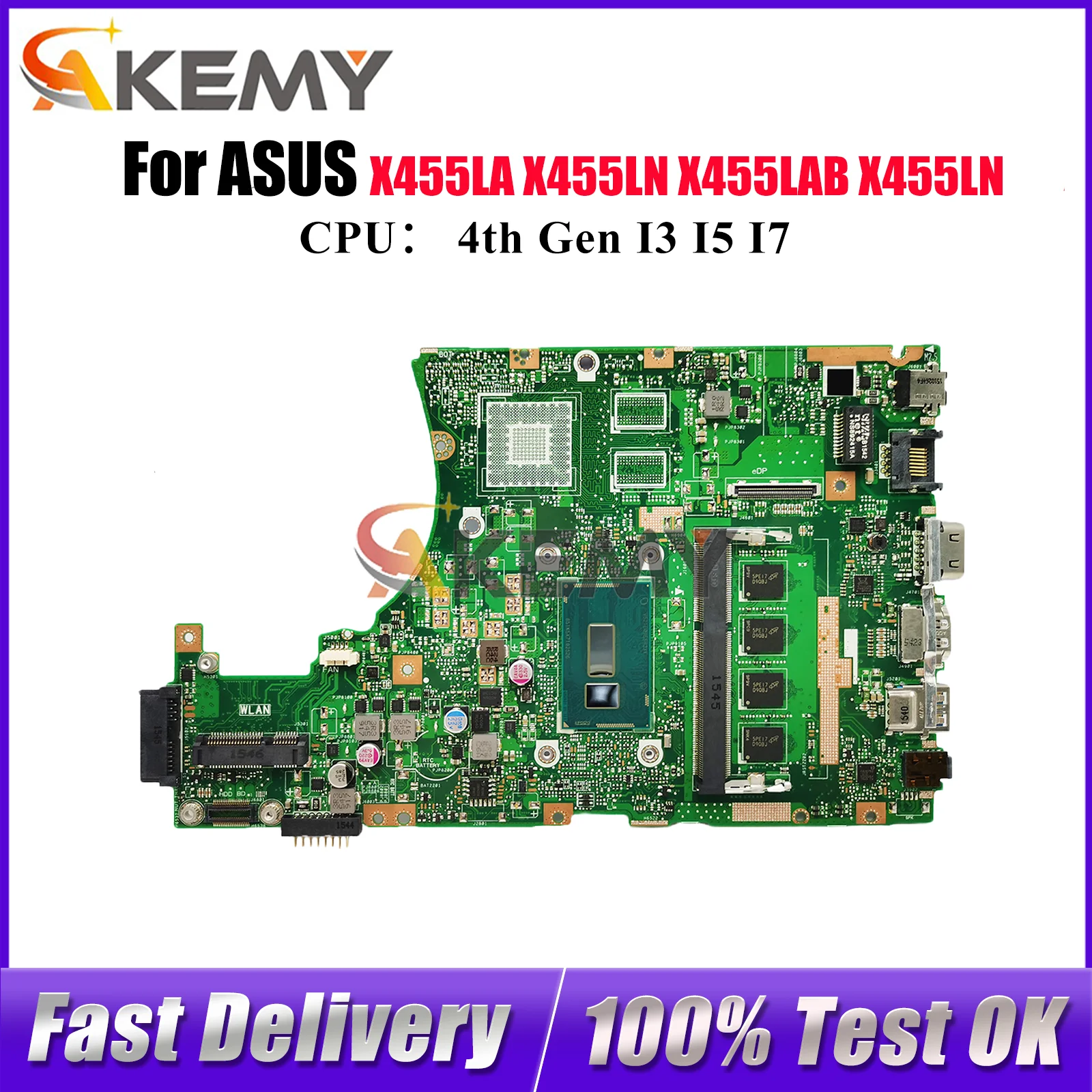 

X455LA Материнская плата для ноутбука ASUS X455L X455LNB W419L X455LAB W491L K455L X455LN DX882L A455L Материнская плата с процессором I3 I5 I7 stk