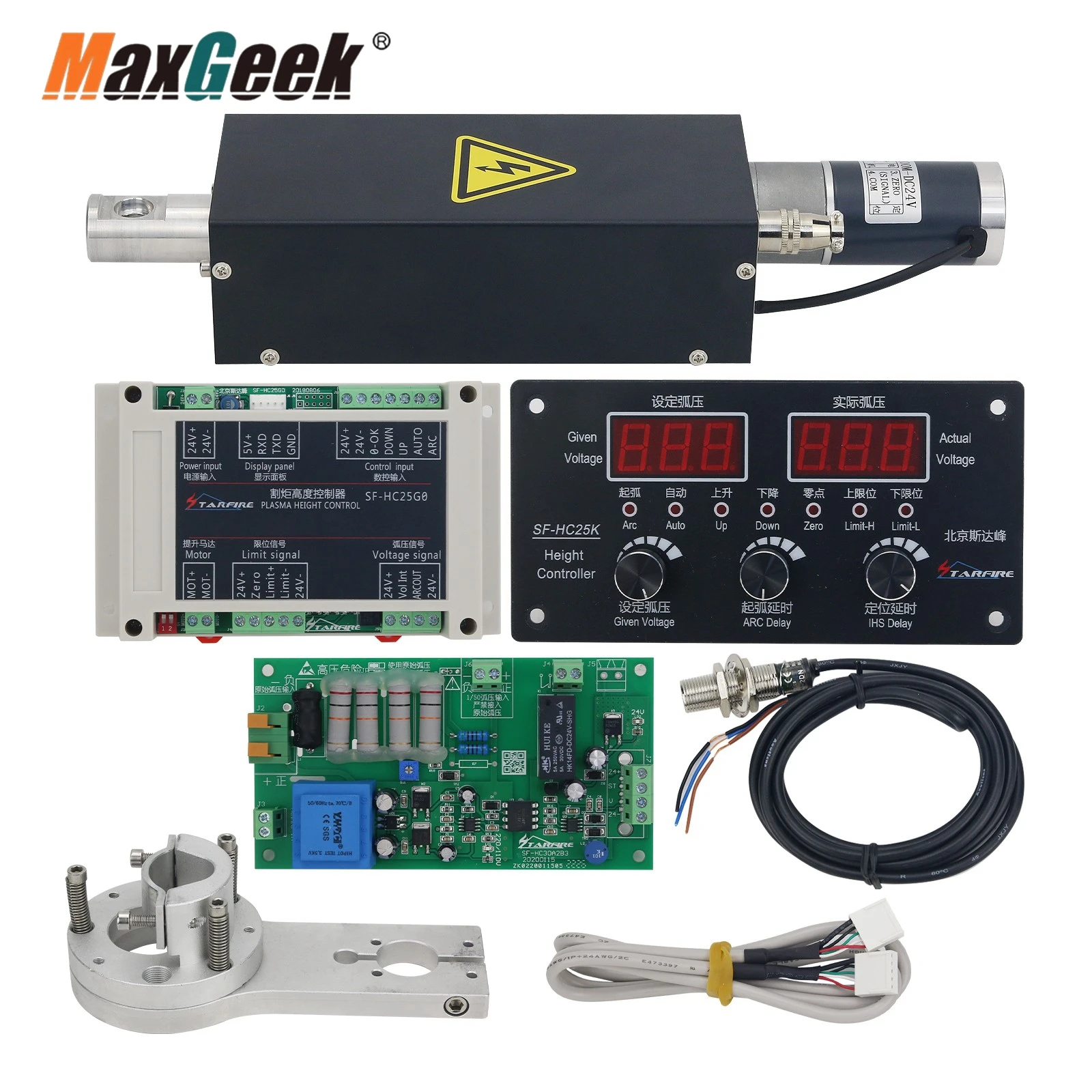 

Maxgeek SF-HC25K Torch Height Controller Plasma THC + THC Lifter 1800mm/min + Small Bumper for CNC Flame Plasma Cutting Machine