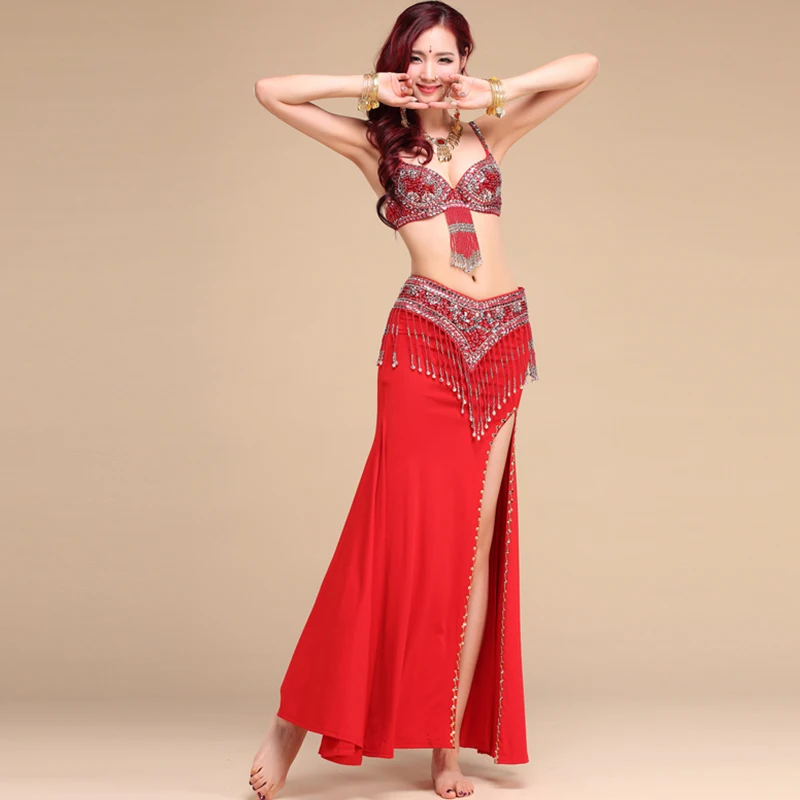 New Style Belly Dance Costume S/M/L 3pcs Bra&Belt&Skirt Sexy Dancing women dance clothes Set bellydance Indian wear 6 color