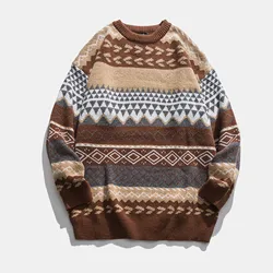 Vintage Sweaters Women'S Autumn And Winter Retro Striped  Pullover Knitted Casual Femme Korean Style Loose Sweater Jumpers Top