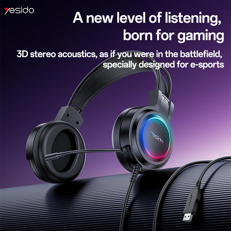 

yesido EK05 Head mounted wired gaming headphones RGB lighting with microphone headphones