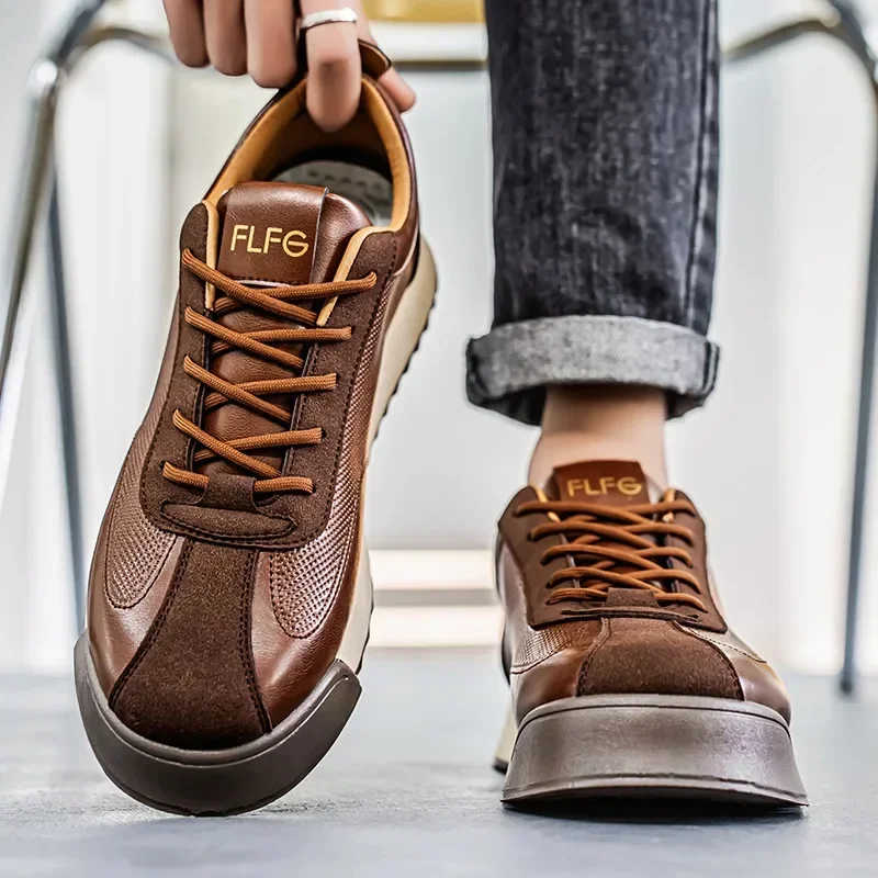 

Retro Brown Men Casual Sneaker 2025 Spring Comfort Running Sneakers Man Leather Platform Athletic Shoes for Men zapatos hombre