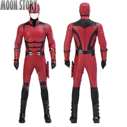 Daredevil Cosplay Costume Matt Murdock Red Leather Battle Suit Jumpsuit Headgear Outfit Adult Men Full Set Halloween Carnival