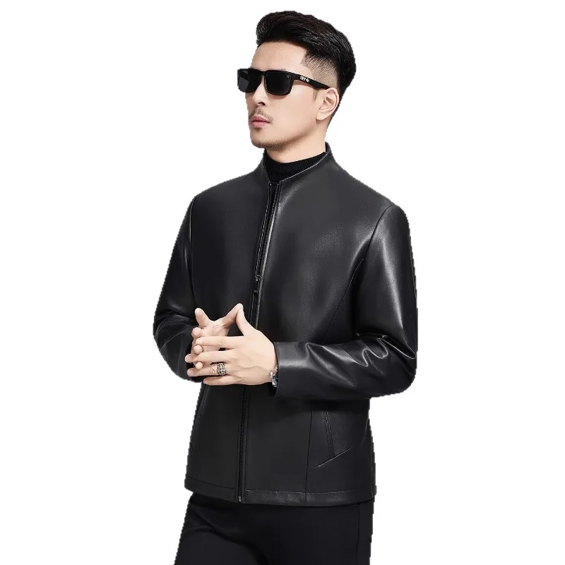 High Quality New Genuine Leather Men's Sheepskin Stand Collar Down Coat