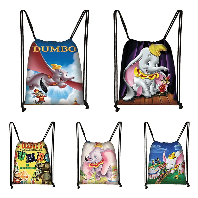 Dumbo Print Drawstring Boy Girl Bags Women Large Capacity Shopping Bag Teenager Casual Backpack Portable Travel Bags