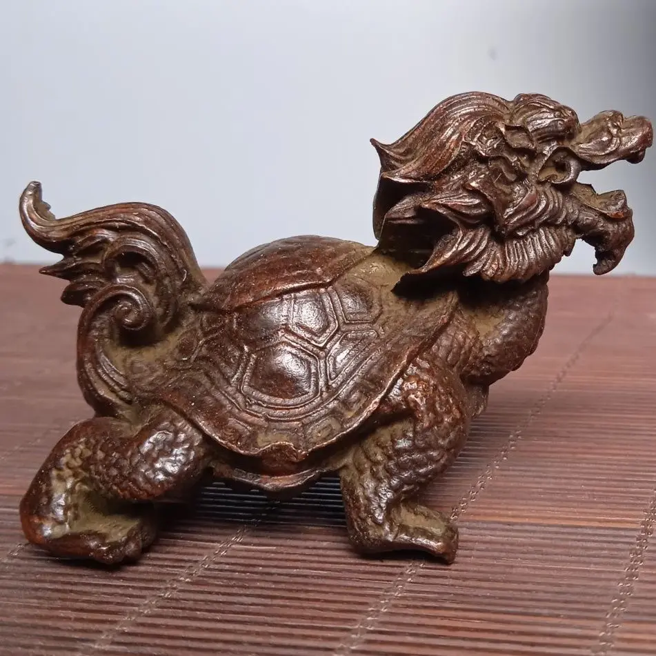 

Antique Bronze Ware Dragon Turtle, Small, Solid, Micro Sculpture, Tea Ceremony, Desktop